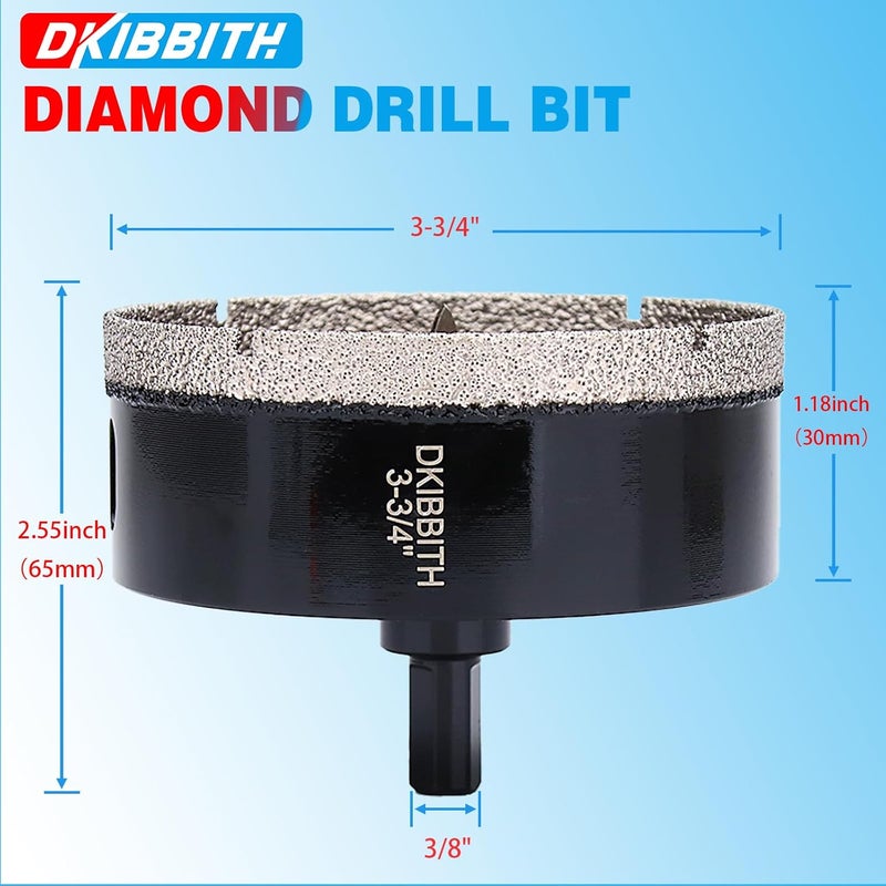 DKIBBITH 3-3/4" Diamond Hole-Saw Bits with Pilot Drill Bit - 3-3/4" Diamond Tipped Tile Hole Saws with Guiding Bit for Porcelain Tile Ceramic Pottery Granite Stone Glass Bottles 95mm. - Image 2